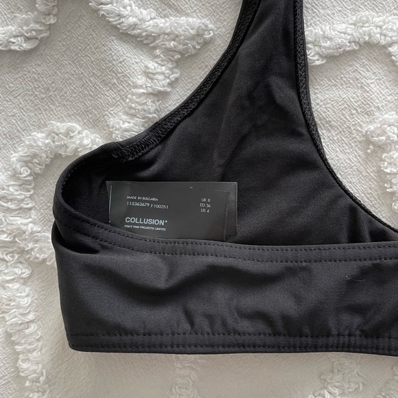 NWT COLLUSION recycled halter crop bikini top in black - Picture 7 of 7